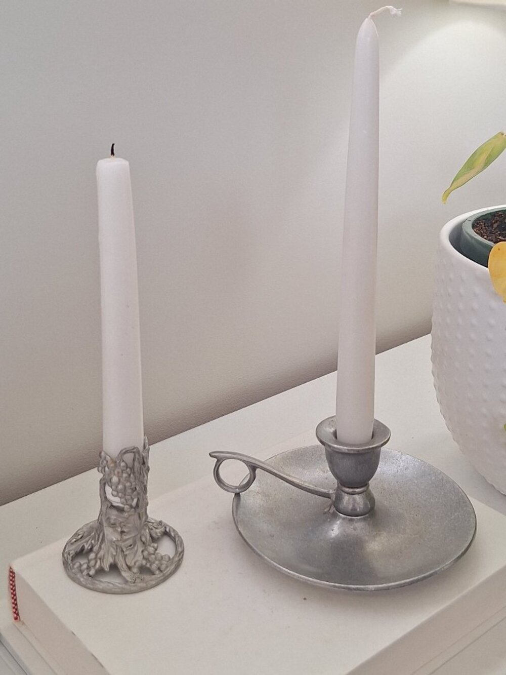 Vintage pewter grape + steel candlestick Chamberstick Candle stick Holder Finger